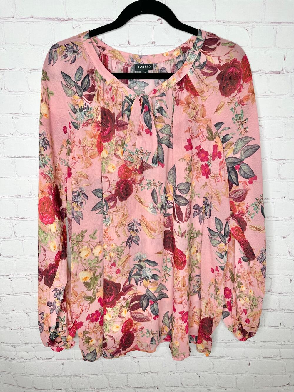 Torrid Pink Floral Sheer Long Sleeve Stop Women's Plus Size 2X